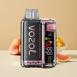 VOZOL Vista 20000 Puffs - Batterie rechargeable 650mAh, Résistance 2%, Écran OLED, Pêche Mangue Pastèque